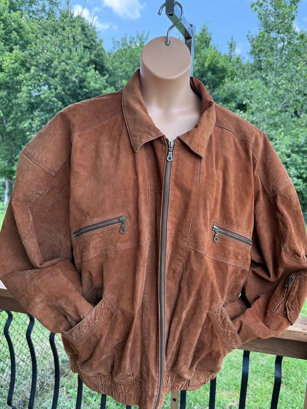 VINTAGE Weekends Leather Jacket Mens Medium Brown Hide Patina Bomber Coat